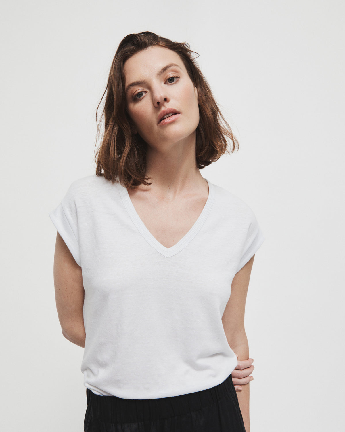 Linen V Neck Tee
