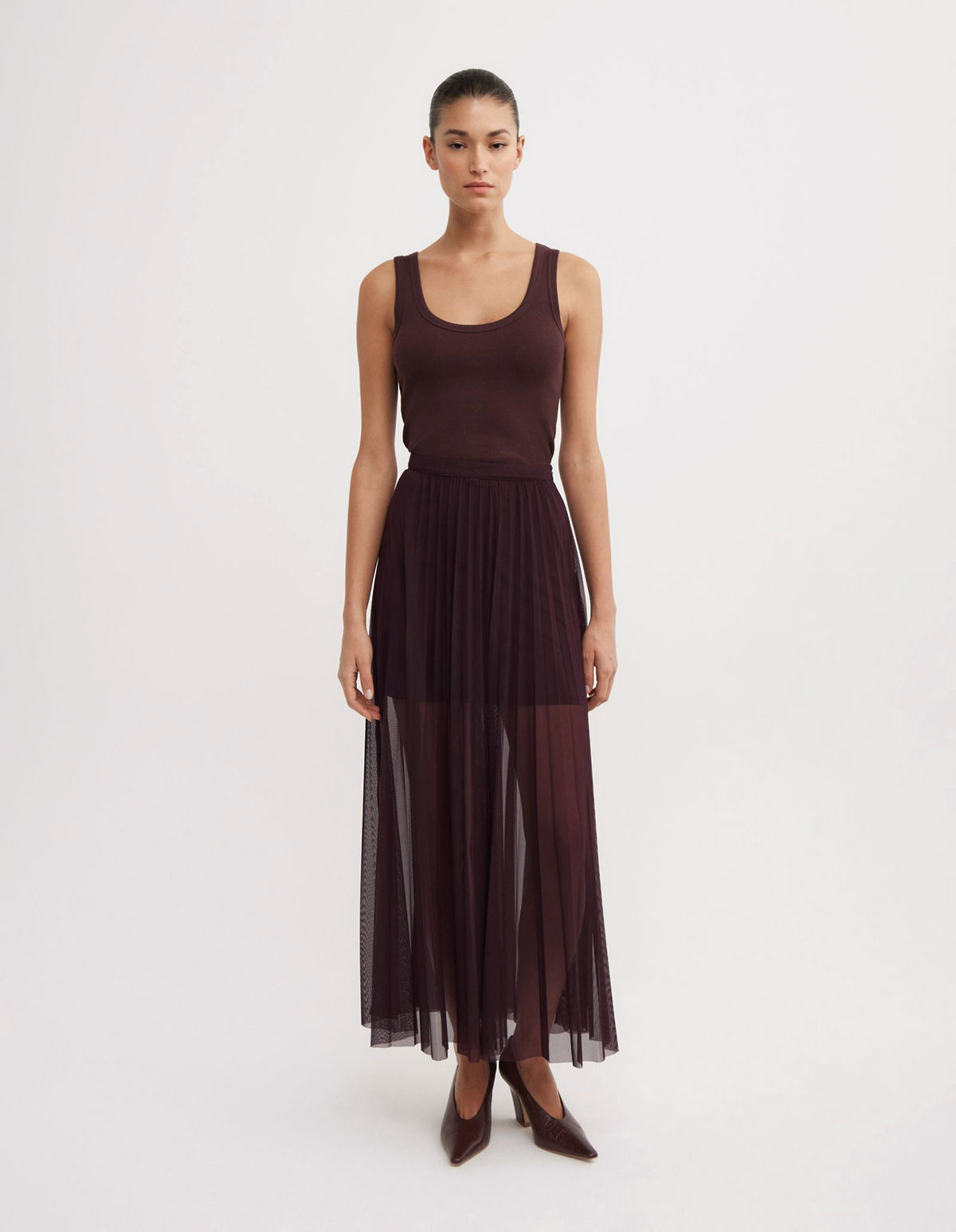 Pleated Mesh Skirt