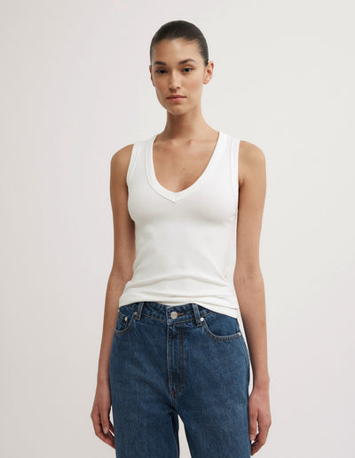 Fine Rib V-Neck Tank Top