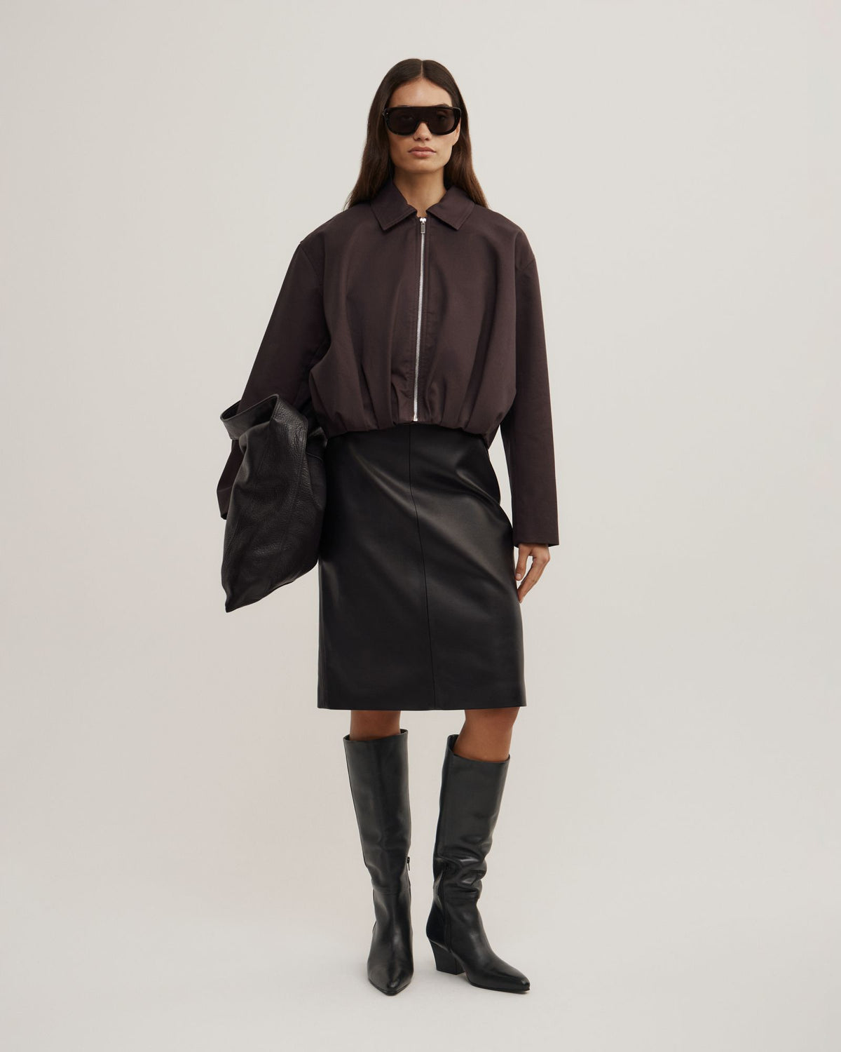 Gathered Hem Bomber Jacket
