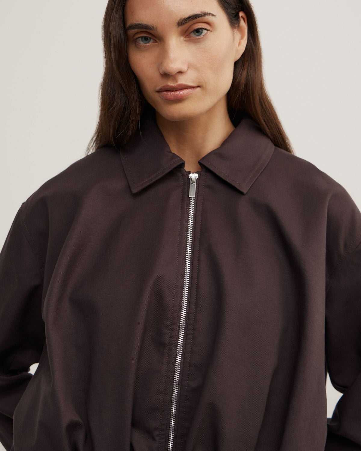 Gathered Hem Bomber Jacket