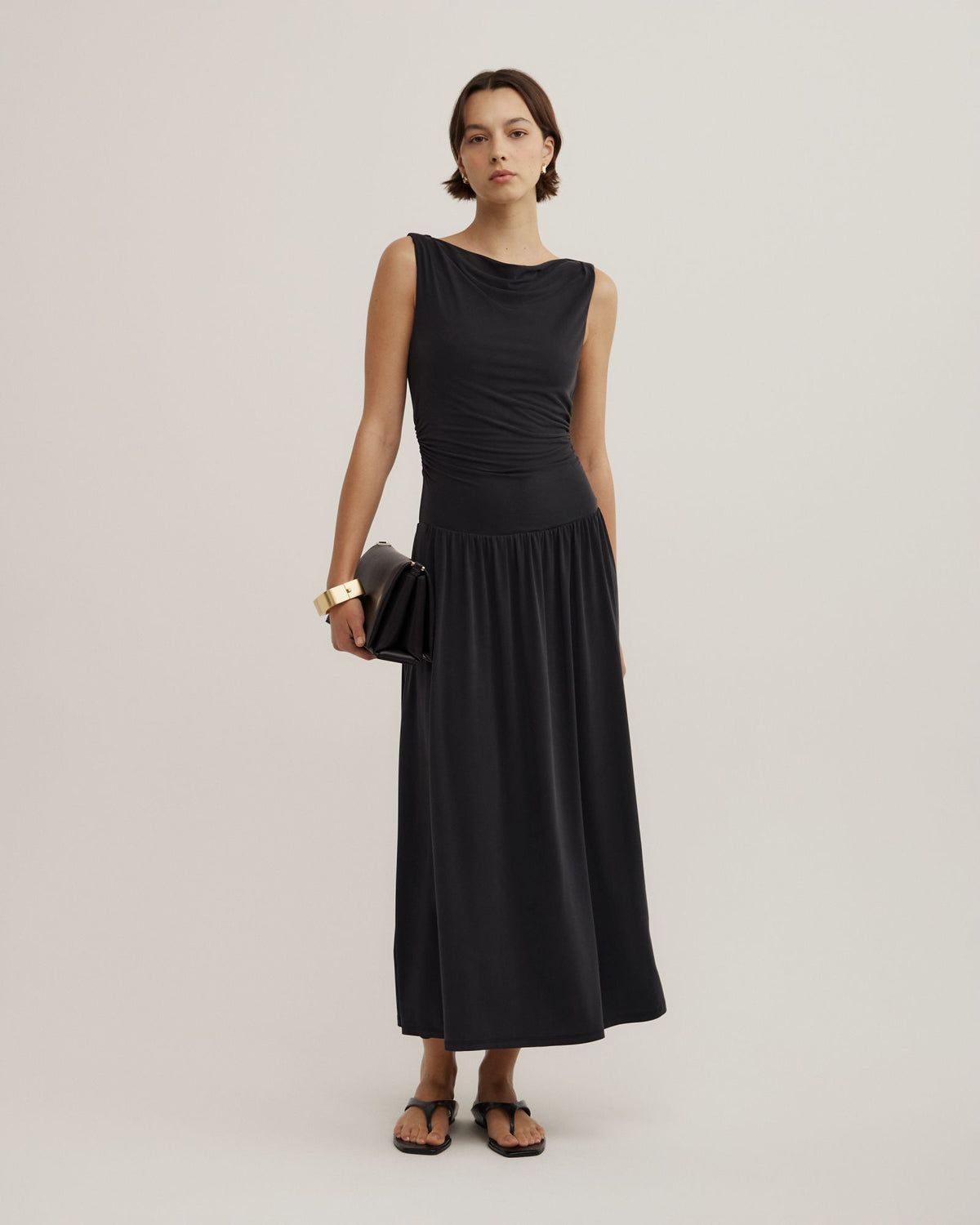 Draped Boat Neck Dress