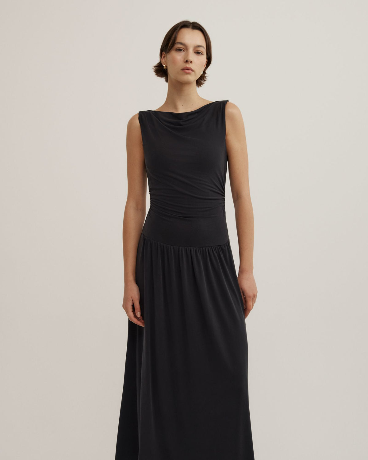 Draped Boat Neck Dress