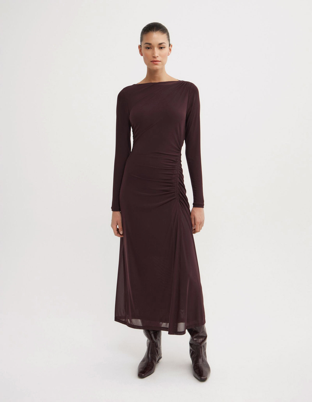 Longsleeve Ruched Mesh Dress