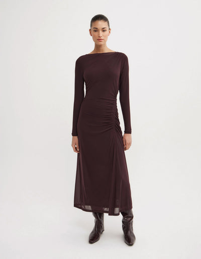 Longsleeve Ruched Mesh Dress
