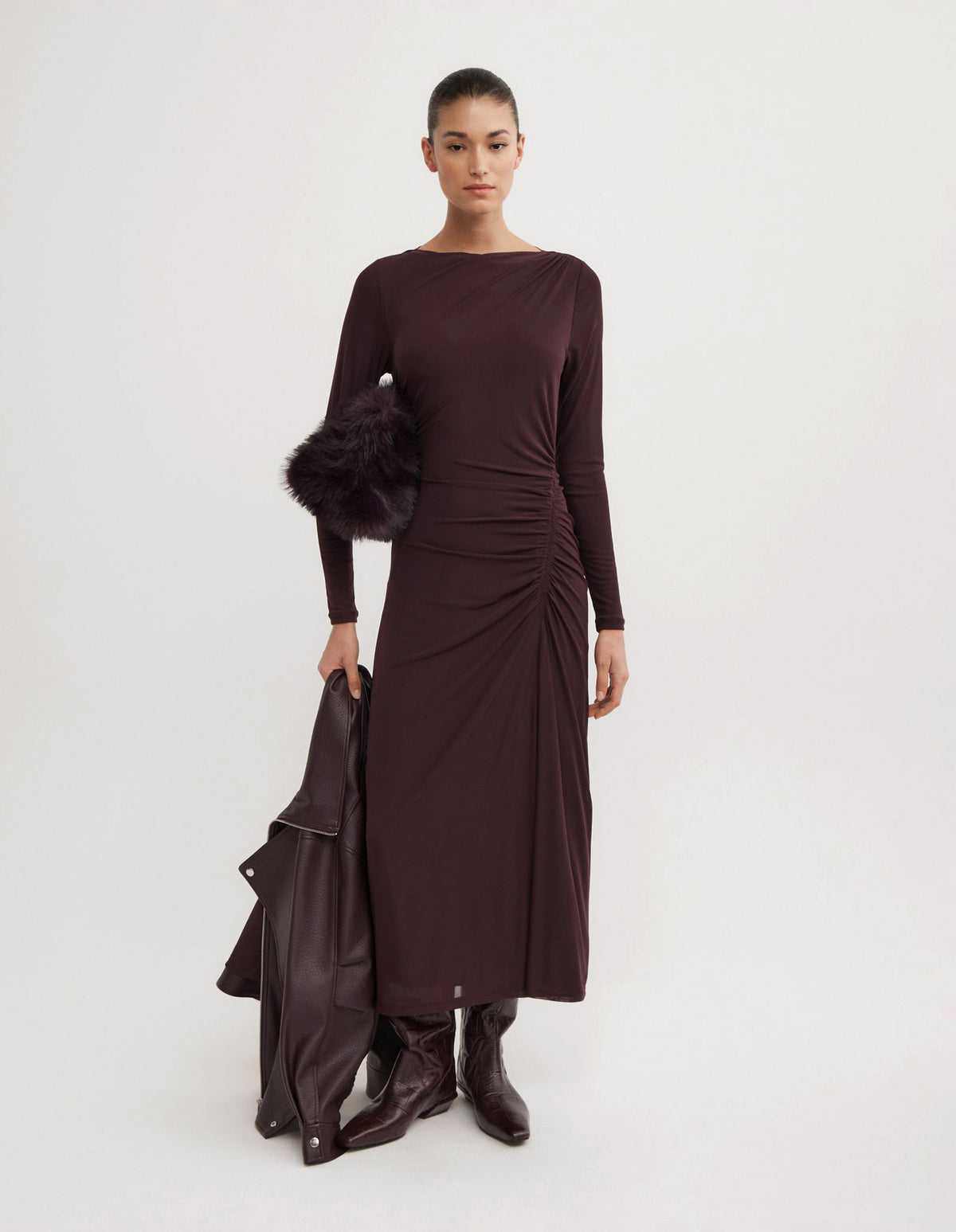 Longsleeve Ruched Mesh Dress