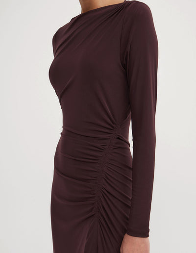 Longsleeve Ruched Mesh Dress