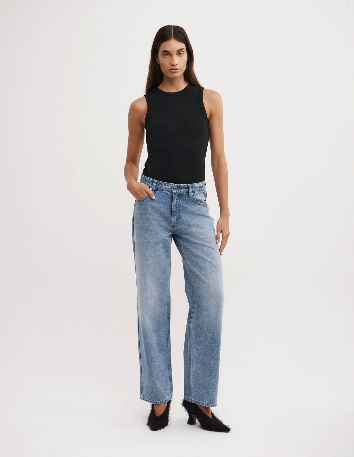 Mid Rise Straight Jeans