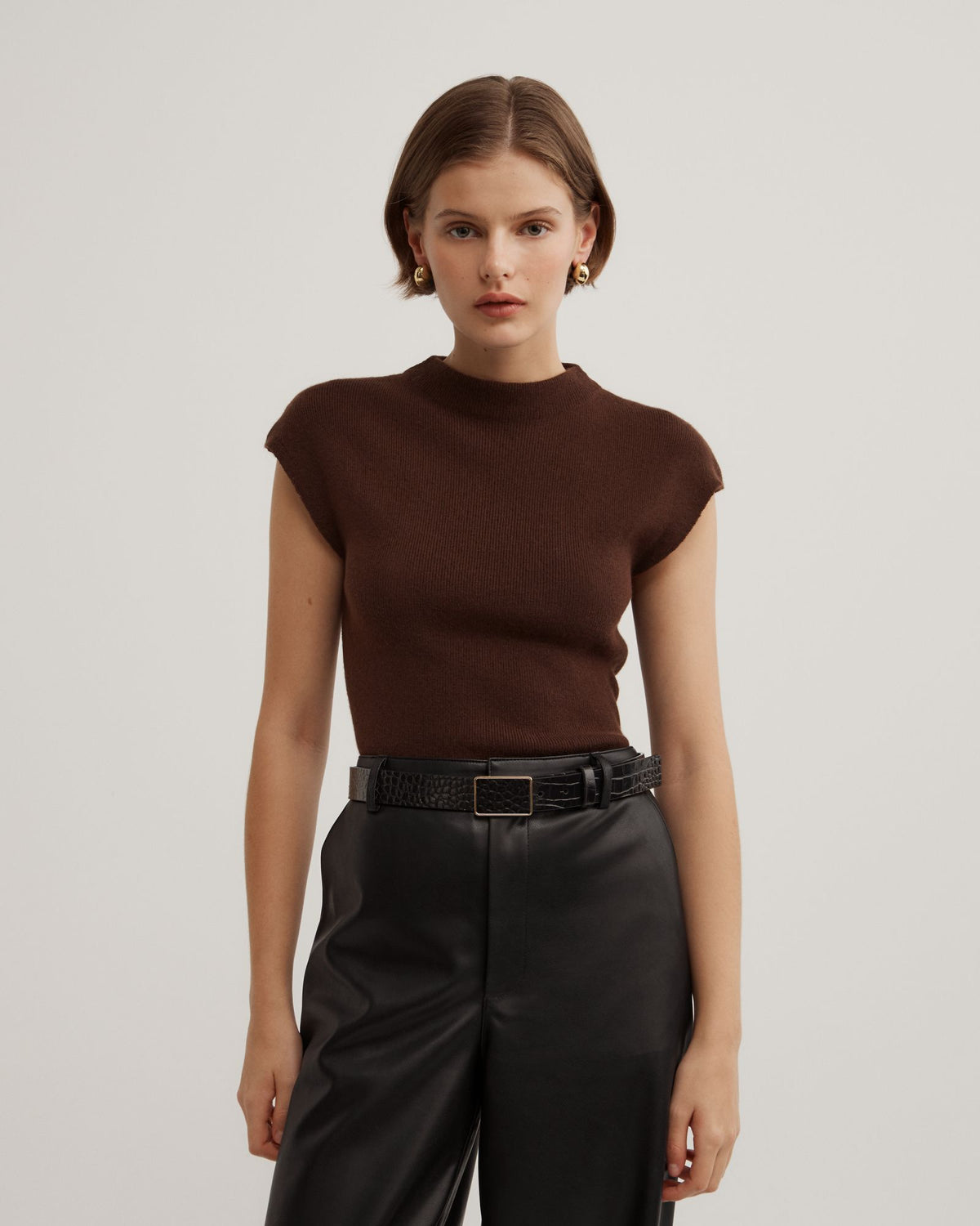 High Neck Knit T-Shirt