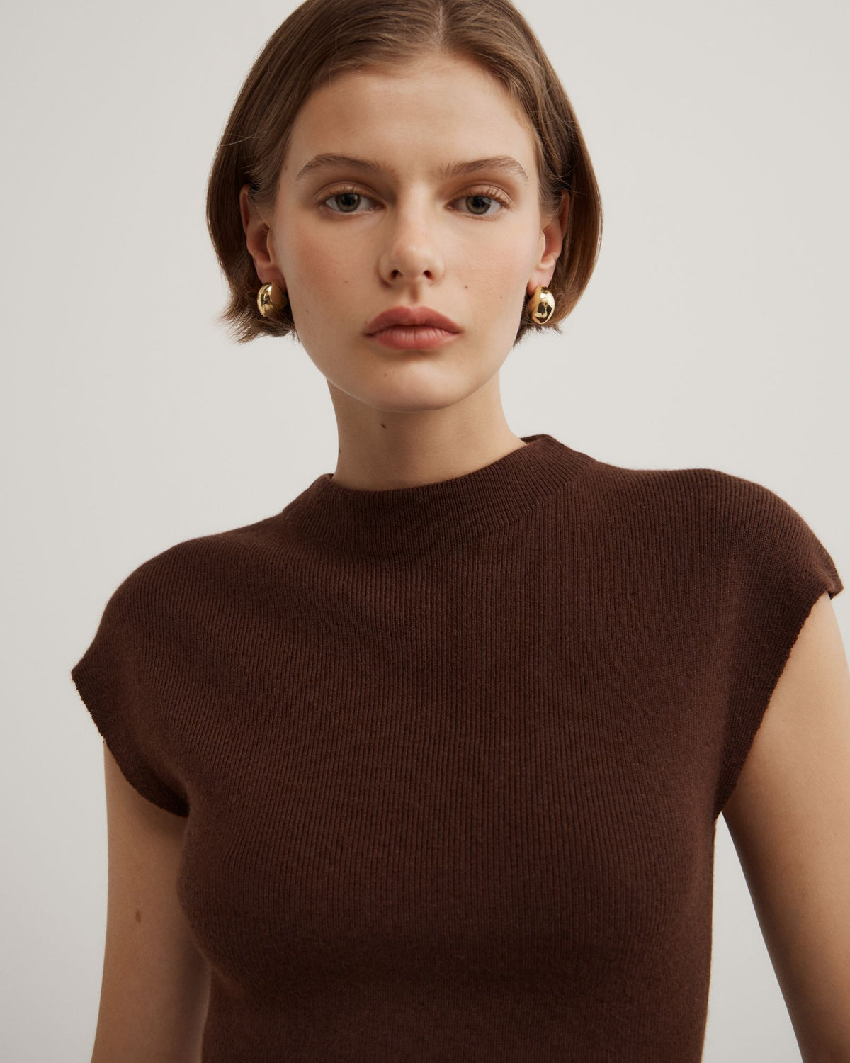 High Neck Knit T-Shirt