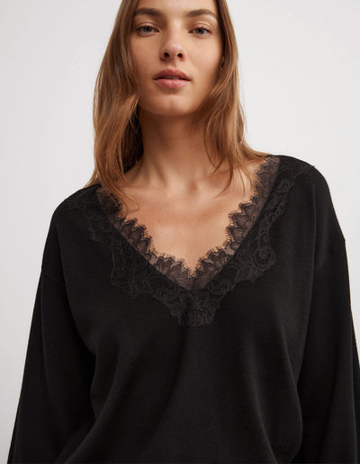 Lace Detail V-Neck Knit