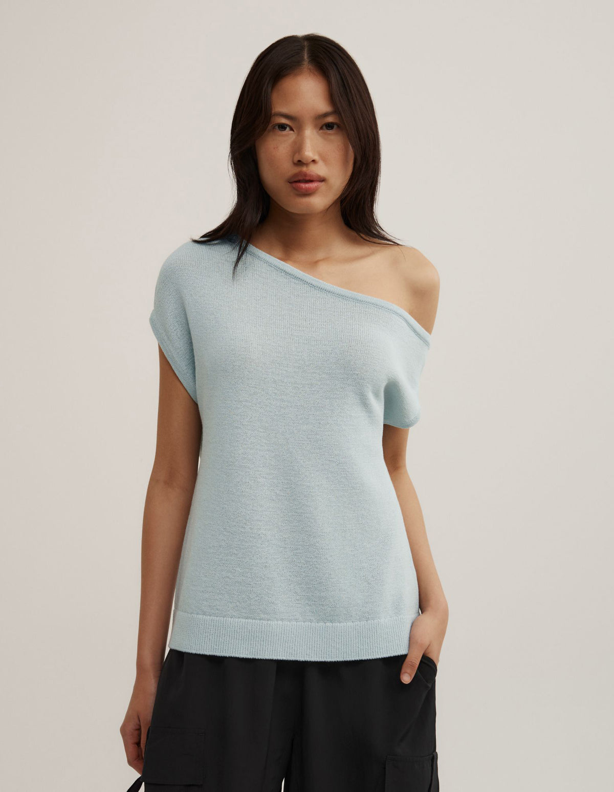Asymmetric Short Sleeve Slouch Knit