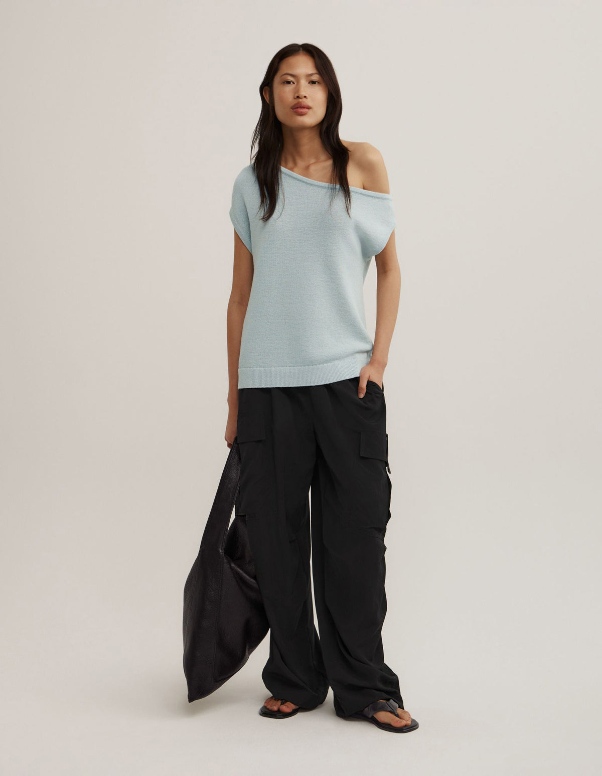 Asymmetric Short Sleeve Slouch Knit