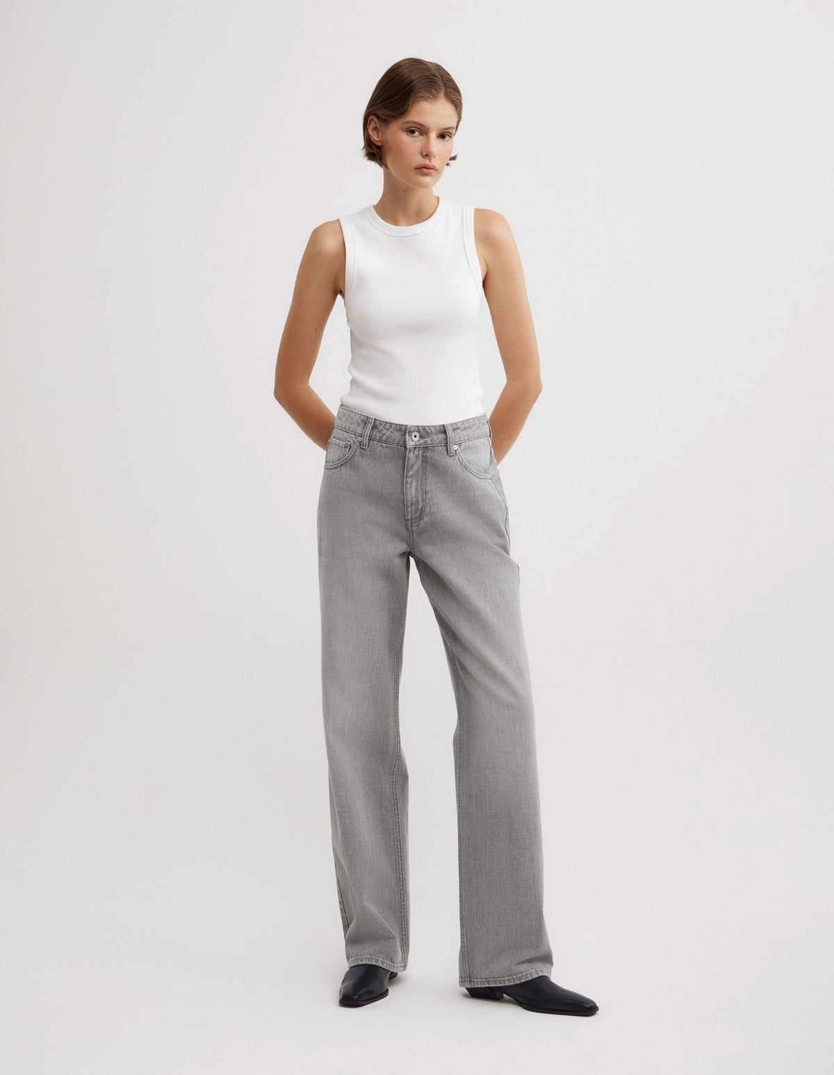 Mid Rise Straight Jeans
