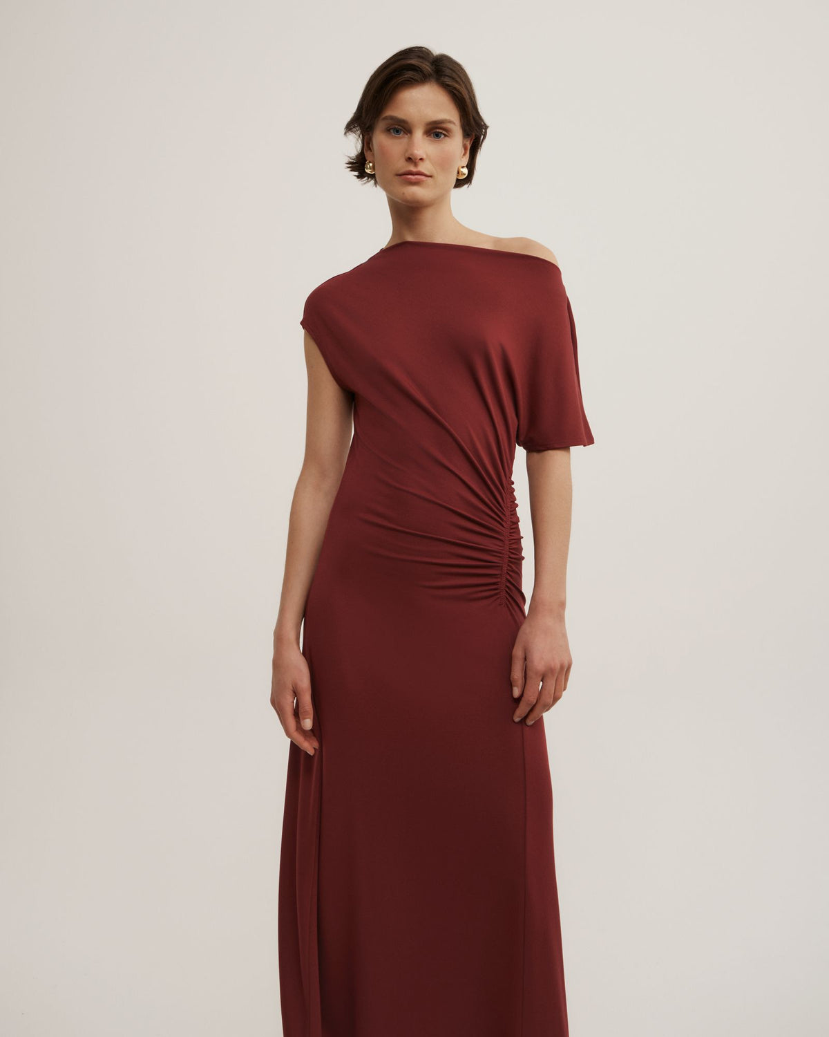 Drape Asymmetric Jersey Dress