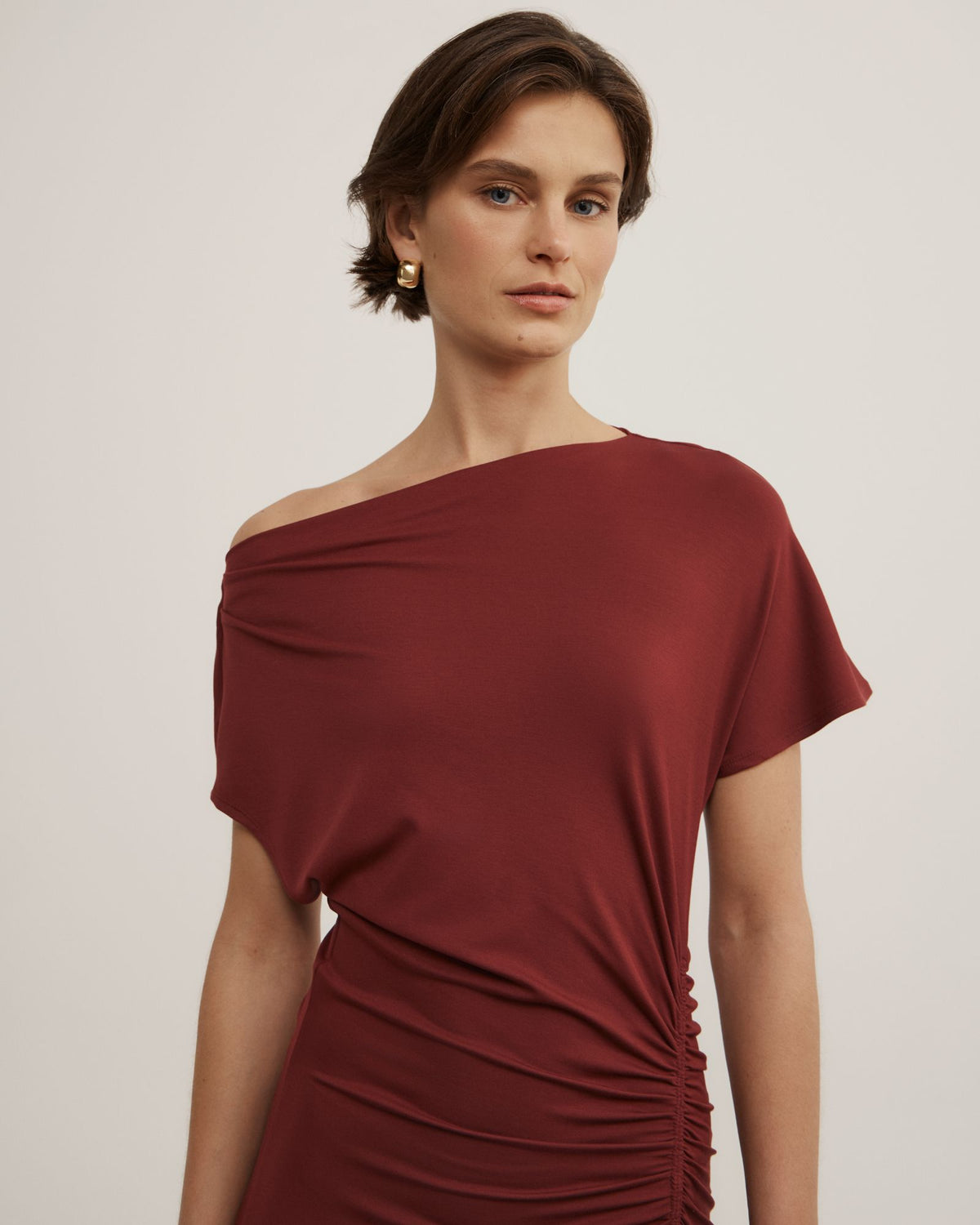 Drape Asymmetric Jersey Dress