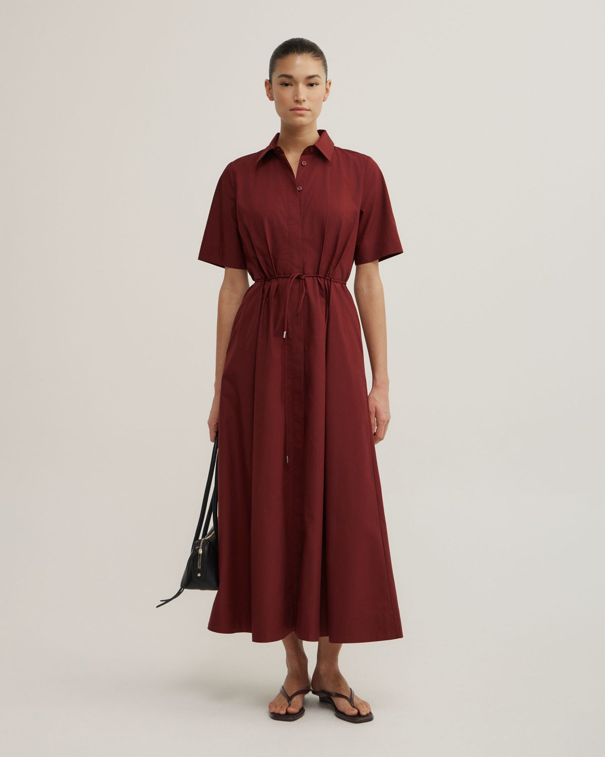 Drawstring Shirt Midi Dress
