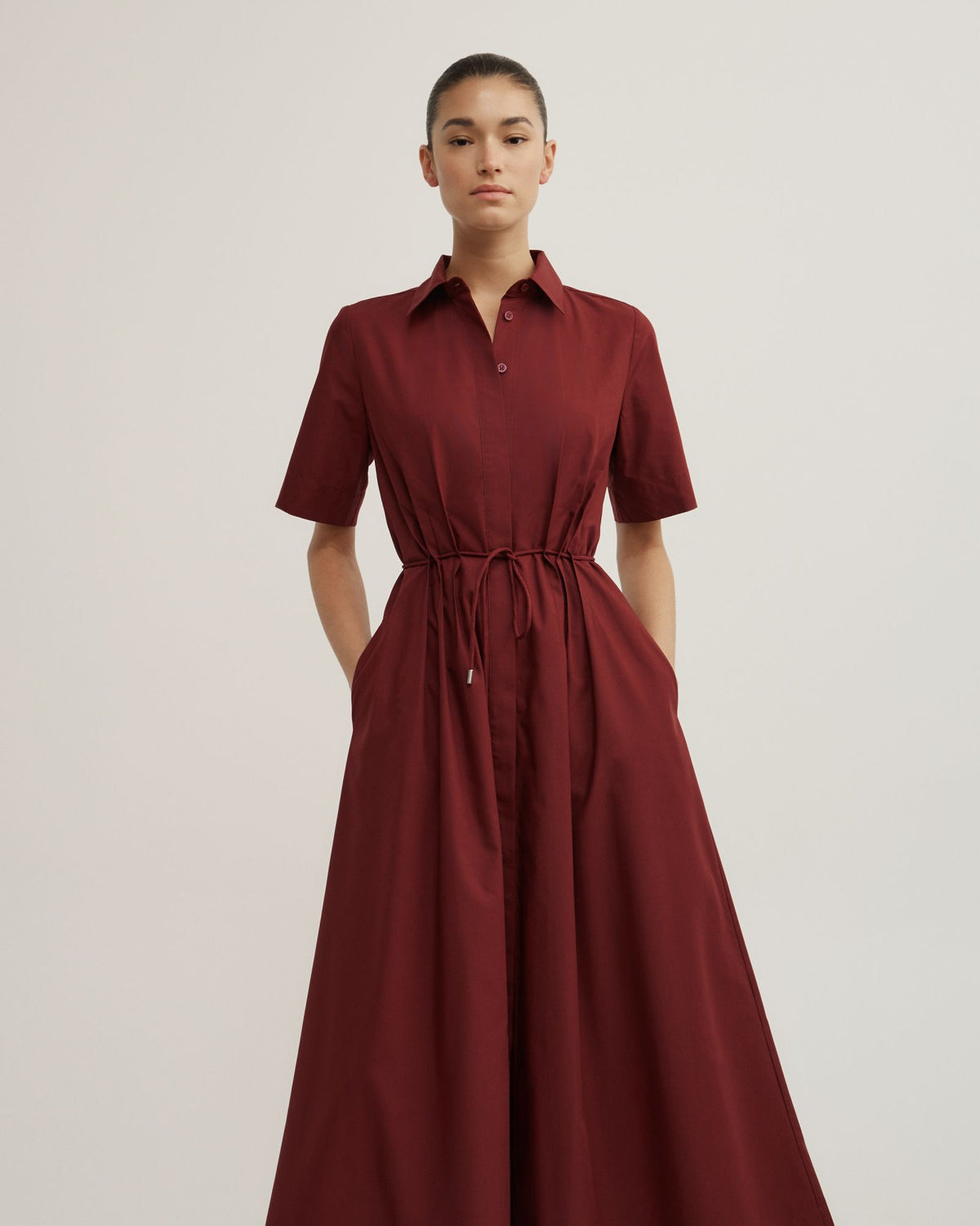 Drawstring Shirt Midi Dress