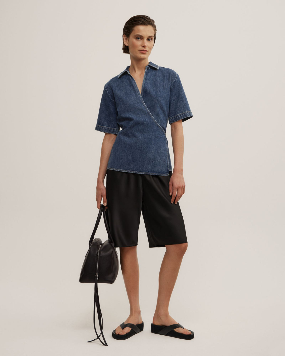Wrap Denim Short Sleeve Shirt