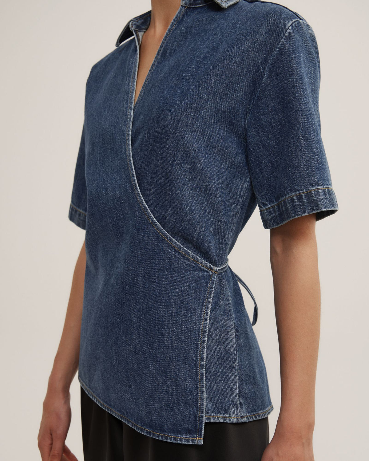 Wrap Denim Short Sleeve Shirt
