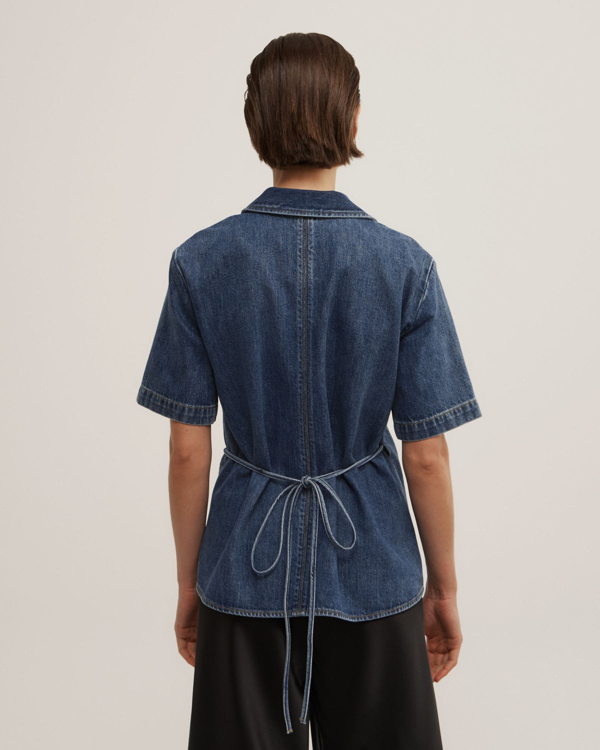 Wrap Denim Short Sleeve Shirt
