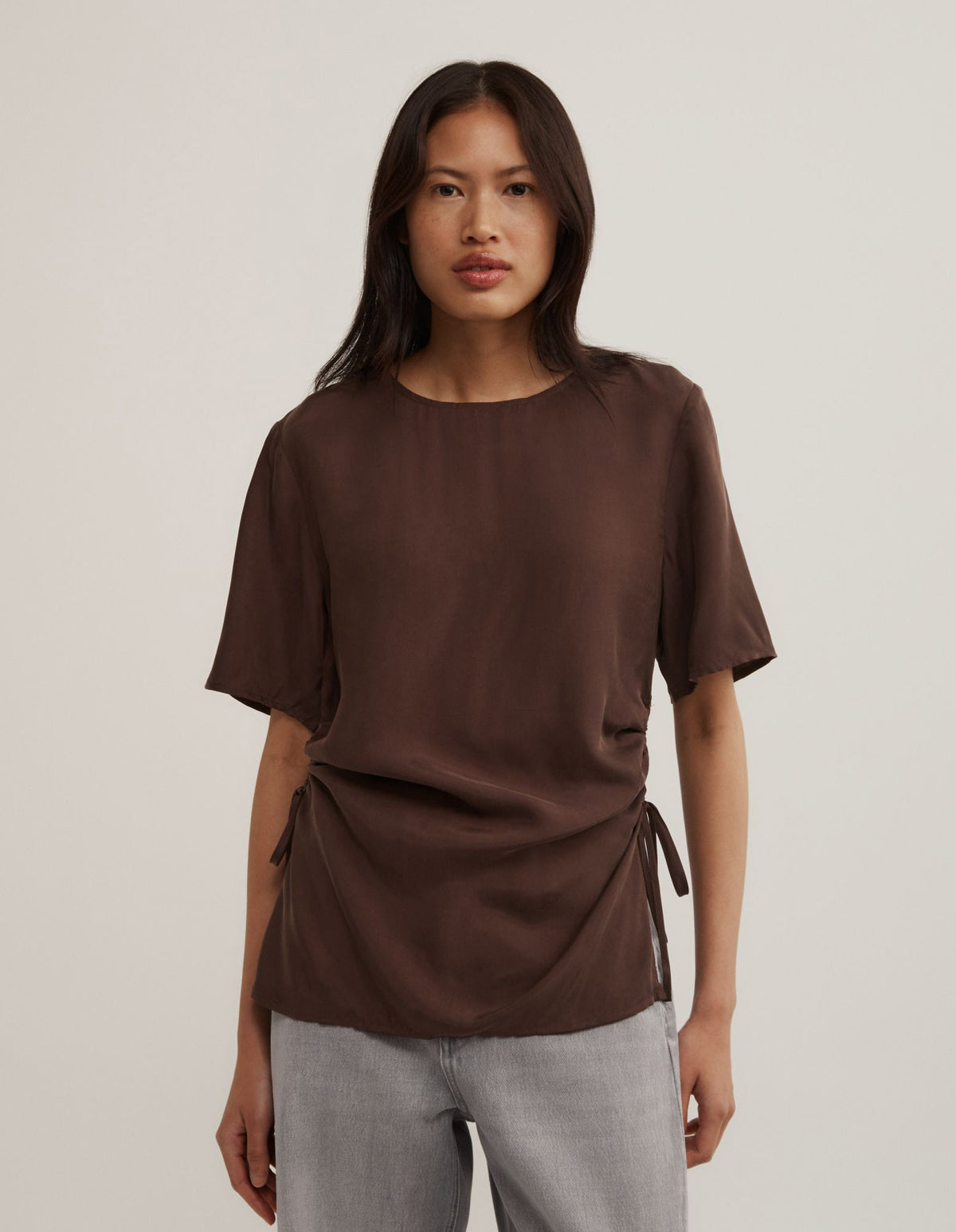 Ruched Woven T-Shirt