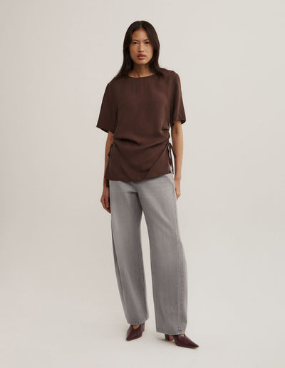 Ruched Woven T-Shirt