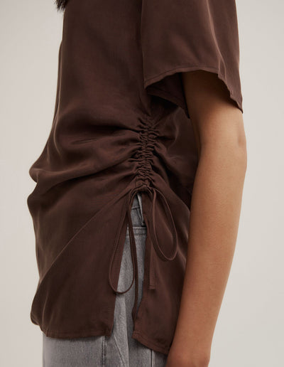 Ruched Woven T-Shirt