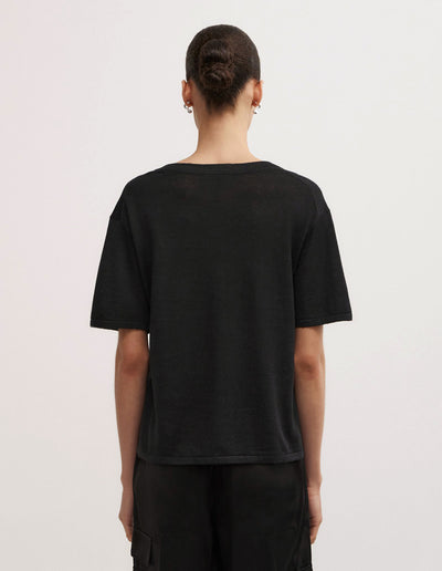 Linen V-Neck Knit T-Shirt