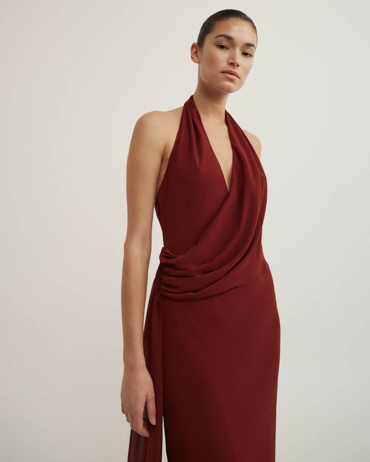 Halter Drape Tie Maxi Dress