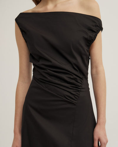 Off Shoulder Gather Midi Dress