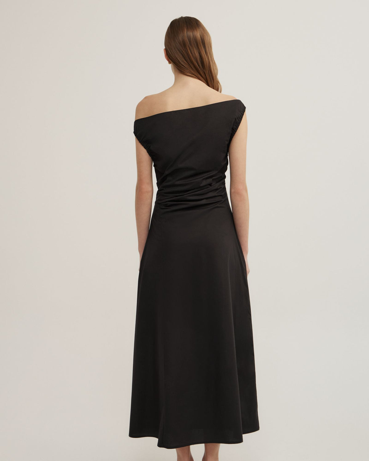 Off Shoulder Gather Midi Dress