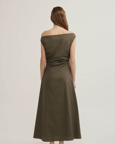 Off Shoulder Gather Midi Dress