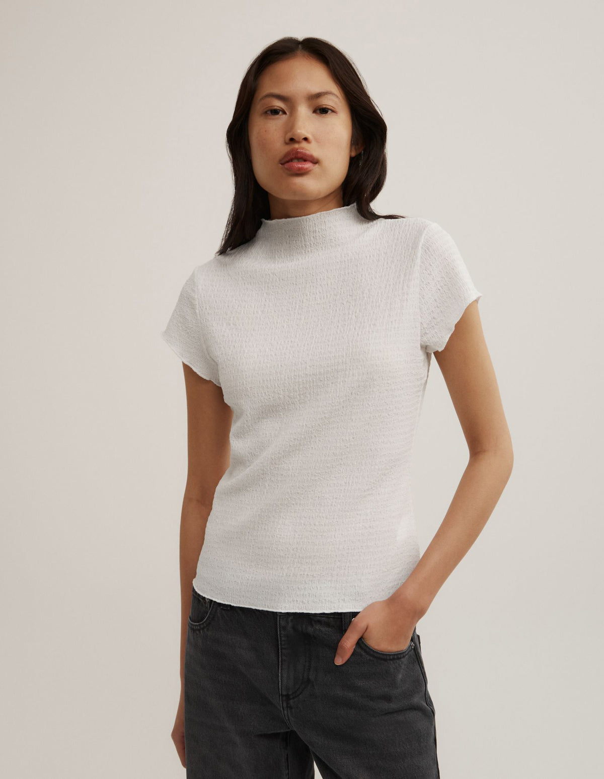 High Neck Textured T-Shirt