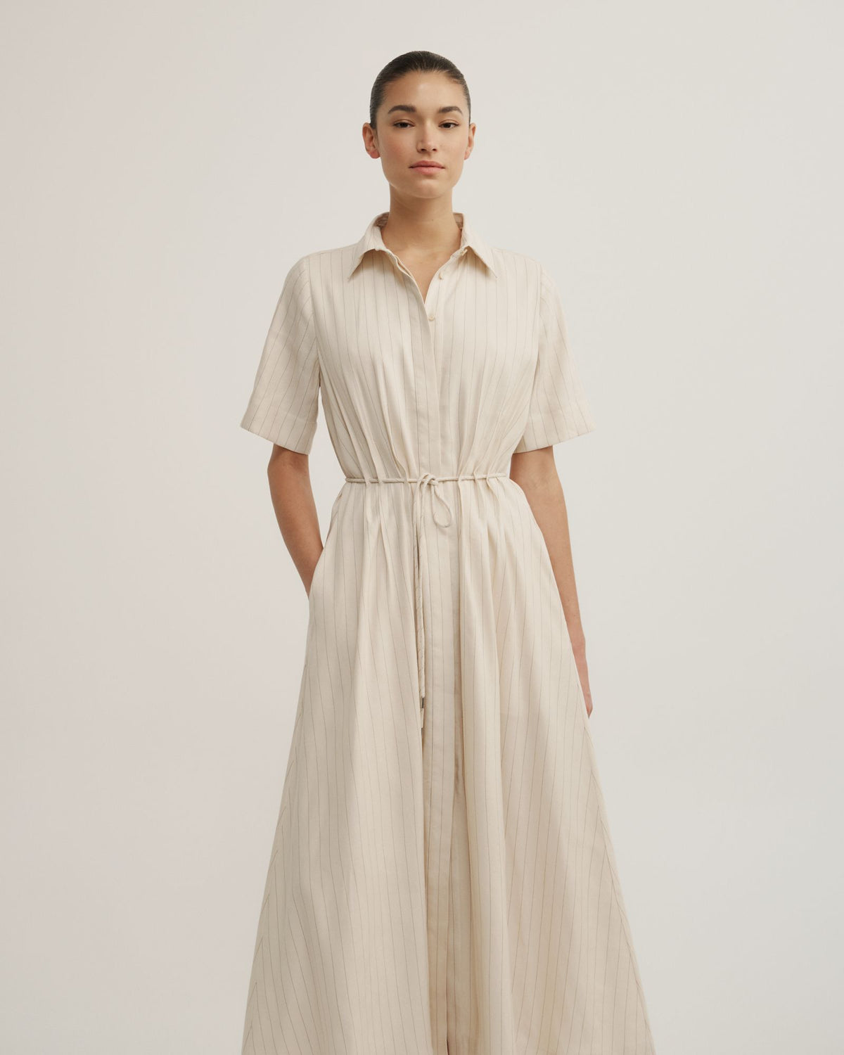 Drawstring Shirt Midi Dress